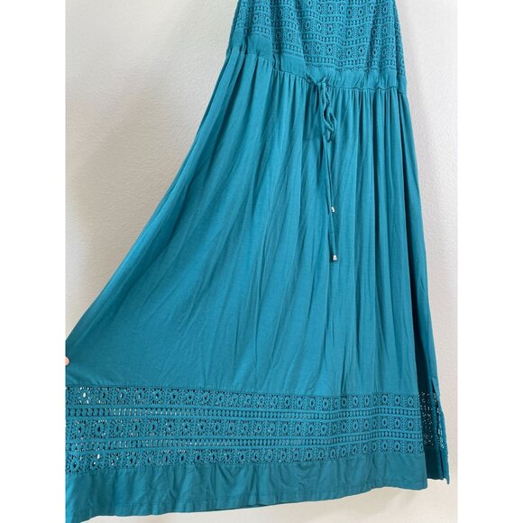 Catherines Womens Plus 3XWP Teal Sleeveless Crochet Maxi Dress Drawstring Waist - Picture 5 of 9
